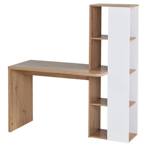 Bureau avec bibliothèque NOAH imitation chêne et blanc
