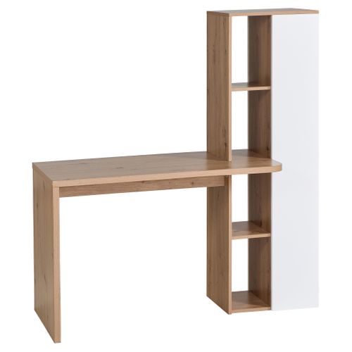 Bureau avec bibliothèque NOAH imitation chêne et blanc