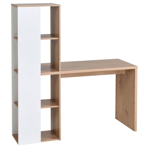 Bureau avec bibliothèque NOAH imitation chêne et blanc