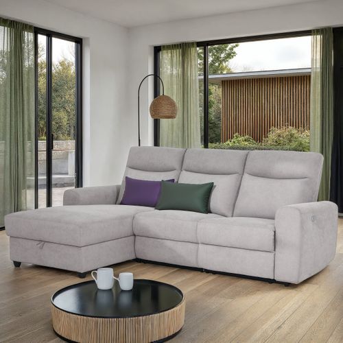 Canapé d'angle relax gauche ENGLO tissu gris clair