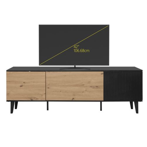 Meuble TV 177 cm FABIEN imitation chêne et noir