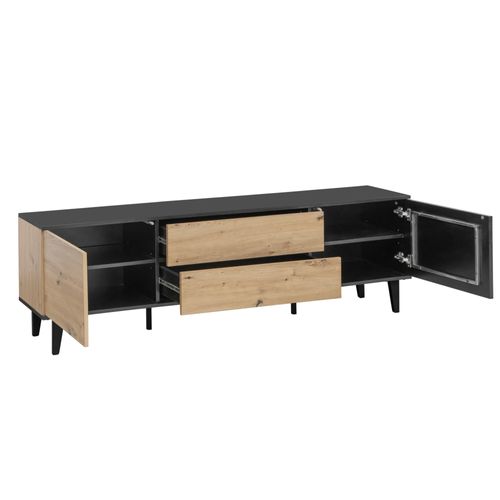 Meuble TV 177 cm FABIEN imitation chêne et noir