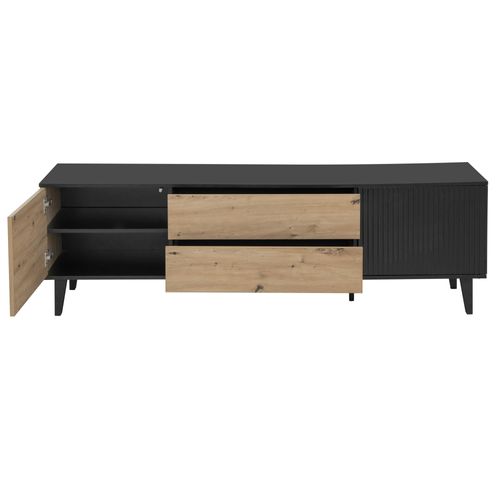 Meuble TV 177 cm FABIEN imitation chêne et noir