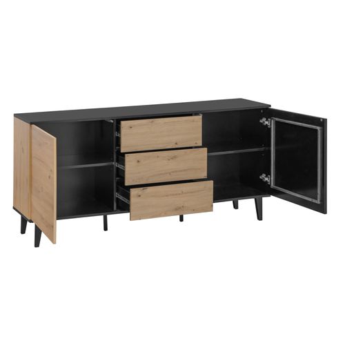 Buffet 2 portes 3 tiroirs L.170cm FABIEN imitation chêne et noir