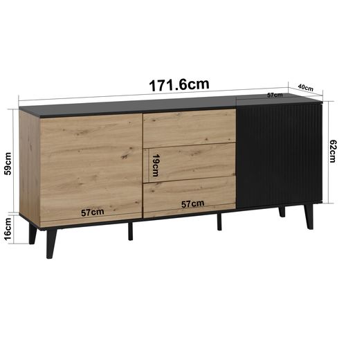 Buffet 2 portes 3 tiroirs L.170cm FABIEN imitation chêne et noir