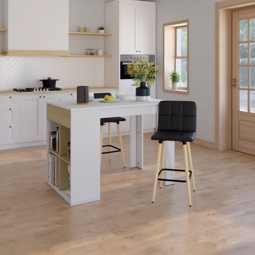 Ilot central H.90cm ERIC imitation chêne et blanc