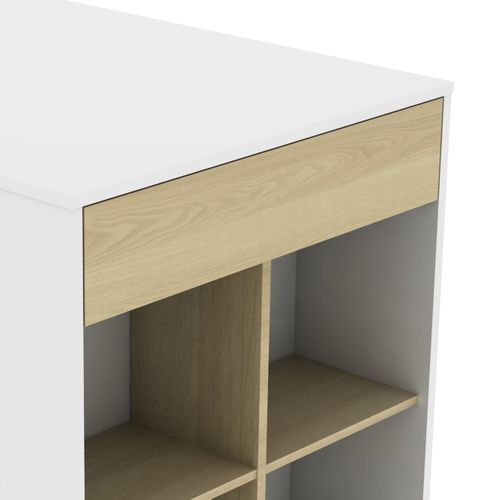 Ilot central H.90cm ERIC imitation chêne et blanc