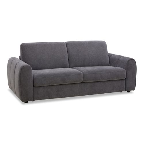 Canapé convertible express 3 places LEO tissu gris anthracite matelas 12 cm