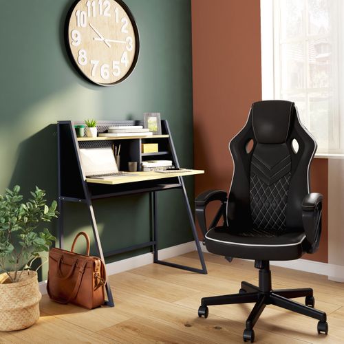 Bureau droit avec étagères OGEDON imitation chêne et noir