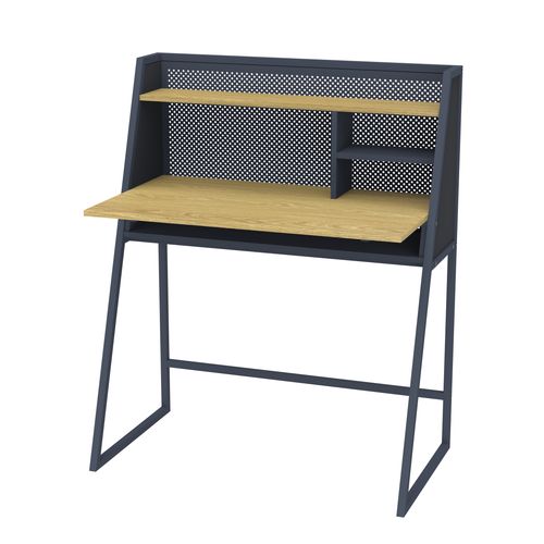 Bureau droit avec étagères OGEDON imitation chêne et noir