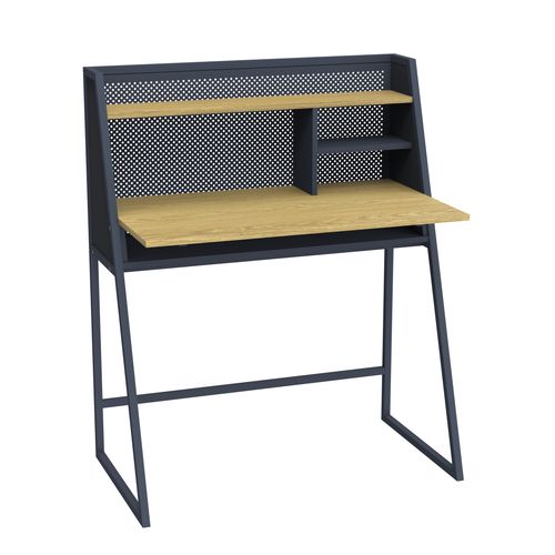 Bureau droit avec étagères OGEDON imitation chêne et noir