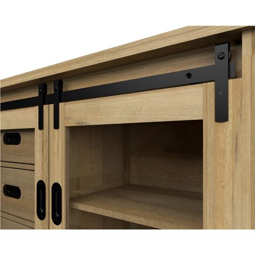 Buffet 2 portes 3 tiroirs 150 cm RUDI imitation chêne et noir