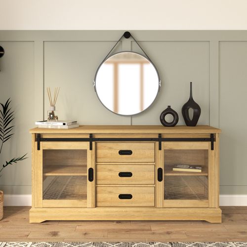 Buffet 2 portes 3 tiroirs 150 cm RUDI imitation chêne et noir