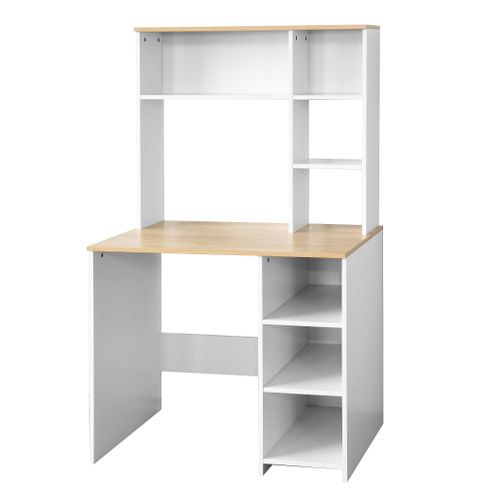 Bureau avec rangements RACHEL imitation chêne et blanc