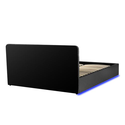Lit coffre 160x200 cm avec sommier relevable LYLA avec LED en polyuréthane noir
