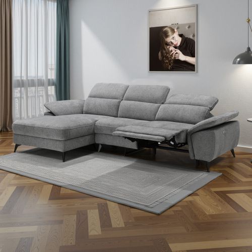 Canapé angle relax méridienn g NEWPORT III tissu gris clair