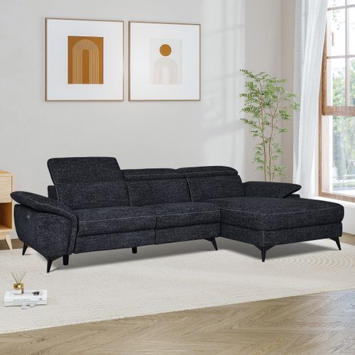 Canapé angle relax méridienn g NEWPORT III tissu noir