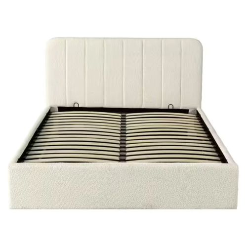 Lit coffre 160x200 cm en tissu bouclette blanc ANNA