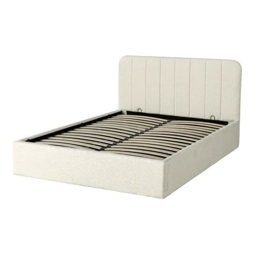 Lit coffre 160x200 cm en tissu bouclette blanc ANNA