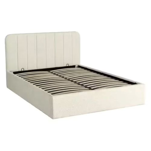 Lit coffre 160x200 cm en tissu bouclette blanc ANNA