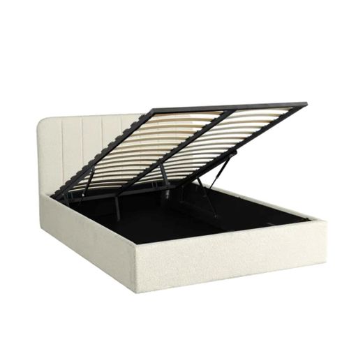 Lit coffre 160x200 cm en tissu bouclette blanc ANNA