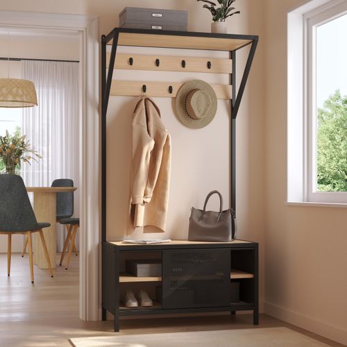 Vestiaire L.80 cm OSKAR Imitation chêne et métal noir