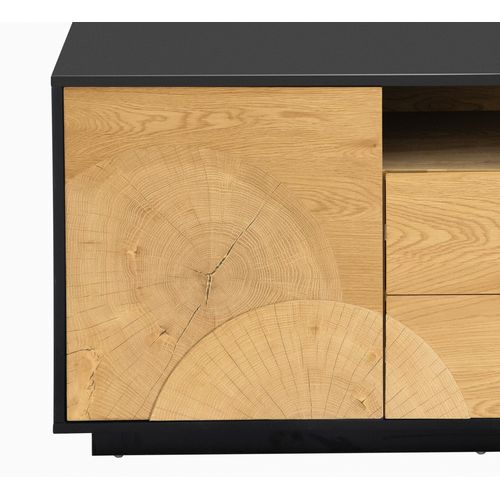 Meuble TV L.170cm CHARLINE imitation chêne et noir