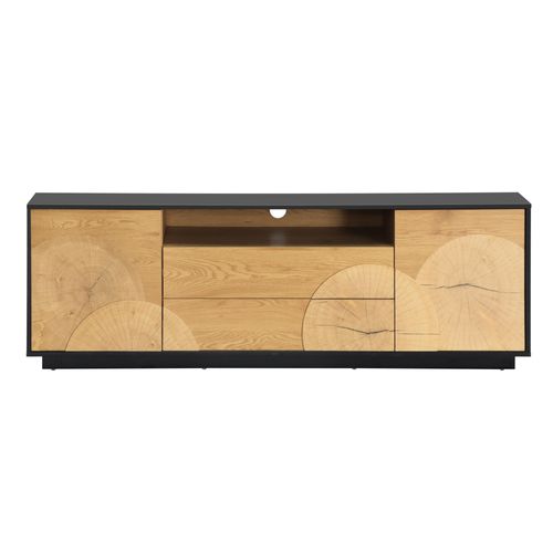 Meuble TV L.170cm CHARLINE imitation chêne et noir