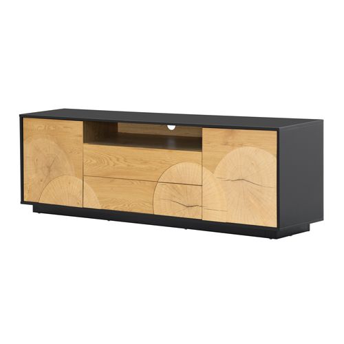 Meuble TV L.170cm CHARLINE imitation chêne et noir