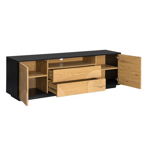 Meuble TV L.170cm CHARLINE imitation chêne et noir