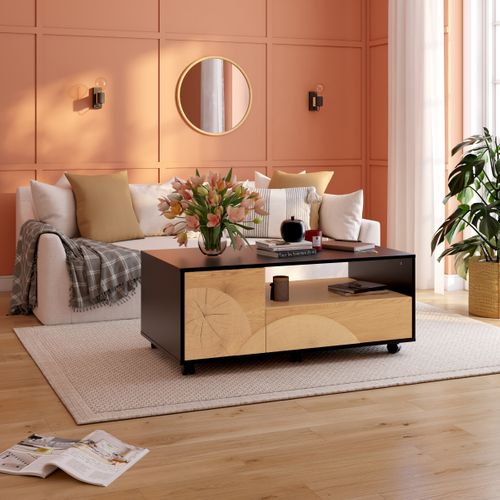 Table basse L.110cm CHARLINE imitation chêne et noir