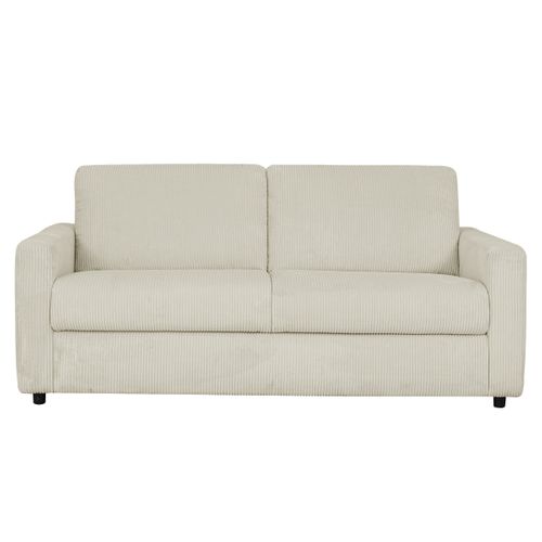 Canapé convertible express 3 places LIOR velours côtelé beige matelas 12 cm