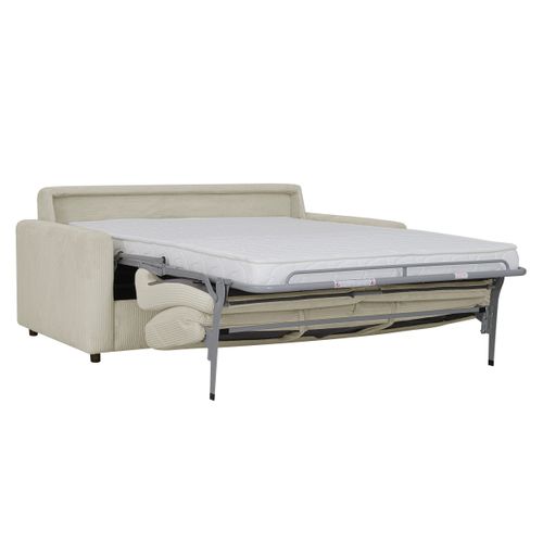 Canapé convertible express 3 places LIOR velours côtelé beige matelas 12 cm