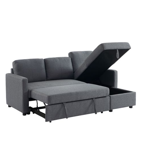 Canapé d'angle convertible méridienne réversible KIM tissu gris foncé