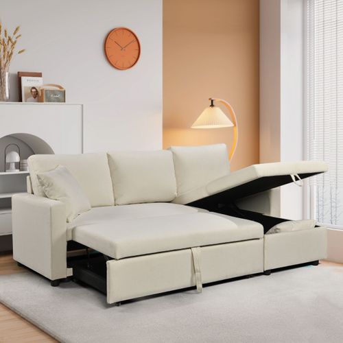 Canapé d'angle convertible méridienne réversible TYRA tissu beige