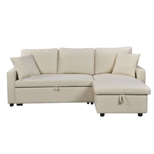 Canapé d'angle convertible méridienne réversible TYRA tissu beige