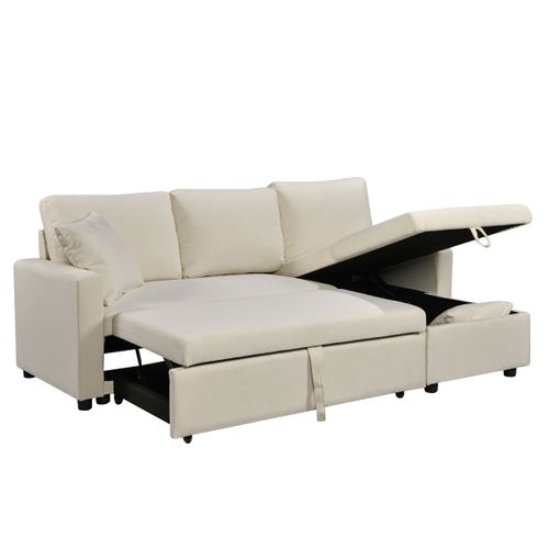 Canapé d'angle convertible méridienne réversible TYRA tissu beige