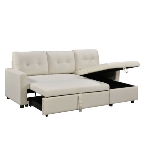 Canapé d'angle convertible méridienne réversible SYRA tissu beige