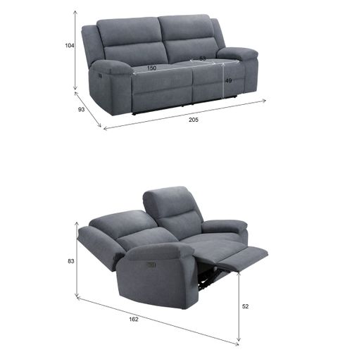 Canapé relax électrique 3 places SUNDAY tissu gris