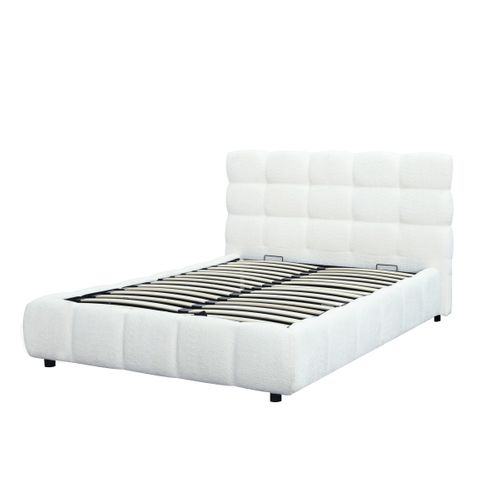 Lit coffre 140x190 cm NUAGE tissu effet boucle capitonné