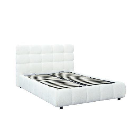 Lit coffre 140x190 cm NUAGE tissu effet boucle capitonné