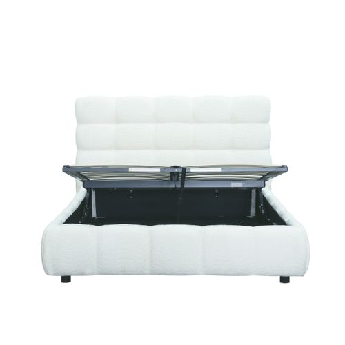 Lit coffre 140x190 cm NUAGE tissu effet boucle capitonné