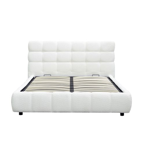 Lit coffre 160x200 cm NUAGE tissu effet boucle capitonné