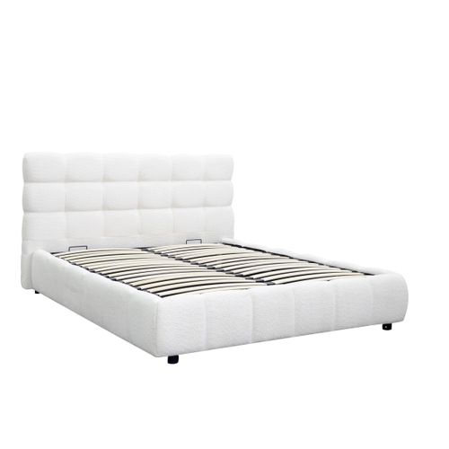 Lit coffre 160x200 cm NUAGE tissu effet boucle capitonné