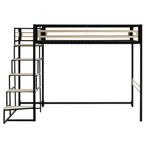 Lit mezzanine 140x200 cm MARLEY imitation chêne - noir