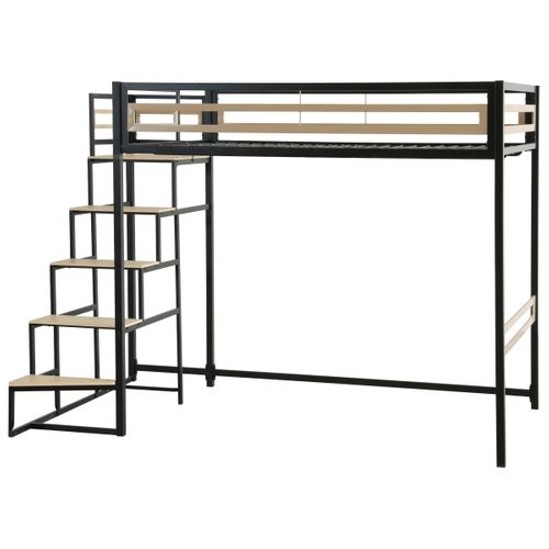 Lit mezzanine 140x200 cm MARLEY imitation chêne - noir