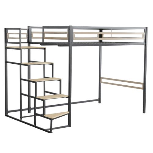 Lit mezzanine 140x200 cm MARLEY imitation chêne - noir