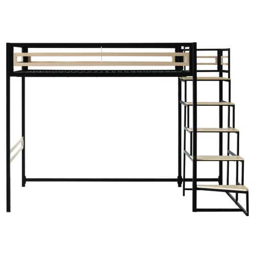 Lit mezzanine 140x200 cm MARLEY imitation chêne - noir