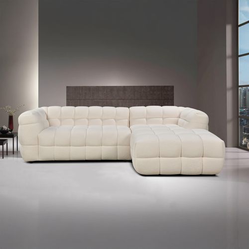 Canapé d'angle droit BULLE tissu bouclette crème