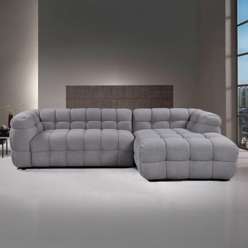 Canapé d'angle droit BULLE tissu bouclette gris
